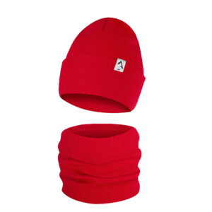 Komplet Wywijana Czapka i Komin Jednowarstwowy Czerwony