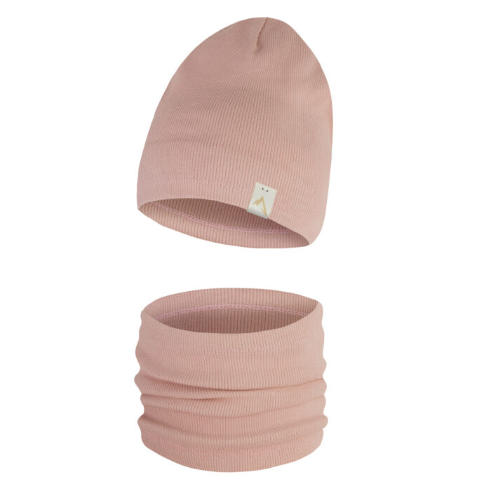 komplet jednowarstwowy dziecięcy brudny róż prążek bawełniany