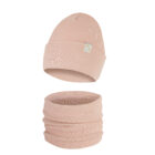 Komplet Wywijana Czapka i Komin Jednowarstwowy Brudny Róż