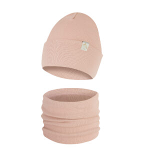 Komplet Wywijana Czapka i Komin Jednowarstwowy Brudny Róż