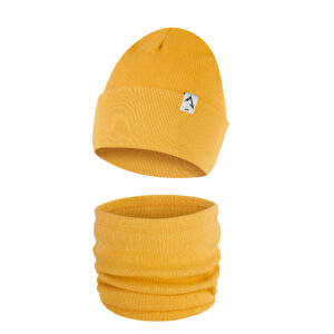 Komplet Wywijana Czapka i Komin Jednowarstwowy Musztardowy