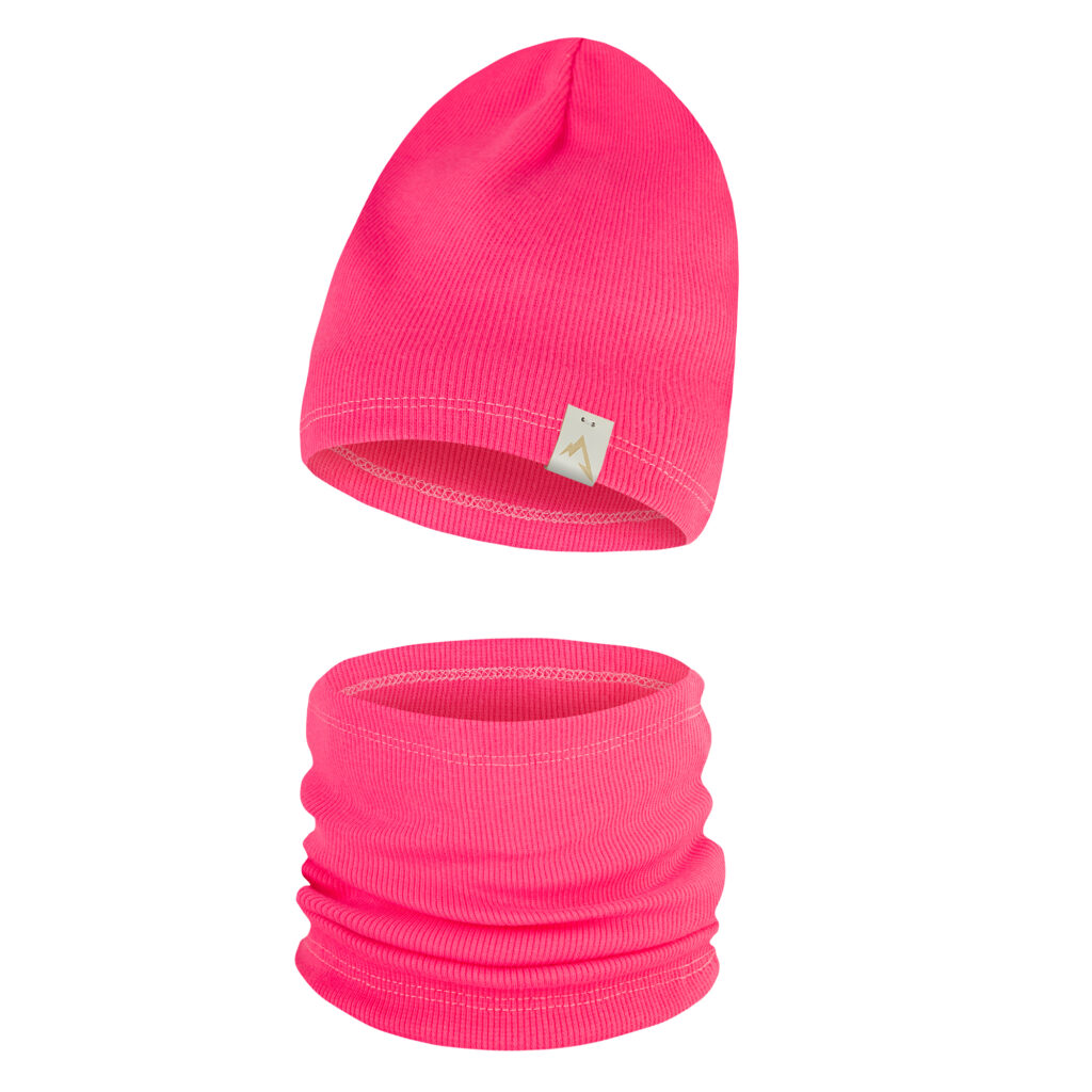 Komplet Bawełniany Jednowarstowy Fuksja Róż Only-Kids czapki jesienne dla dziewczynki 2 latka