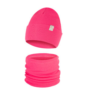 Komplet Wywijana Czapka i Komin Jednowarstwowy Fuksjowy