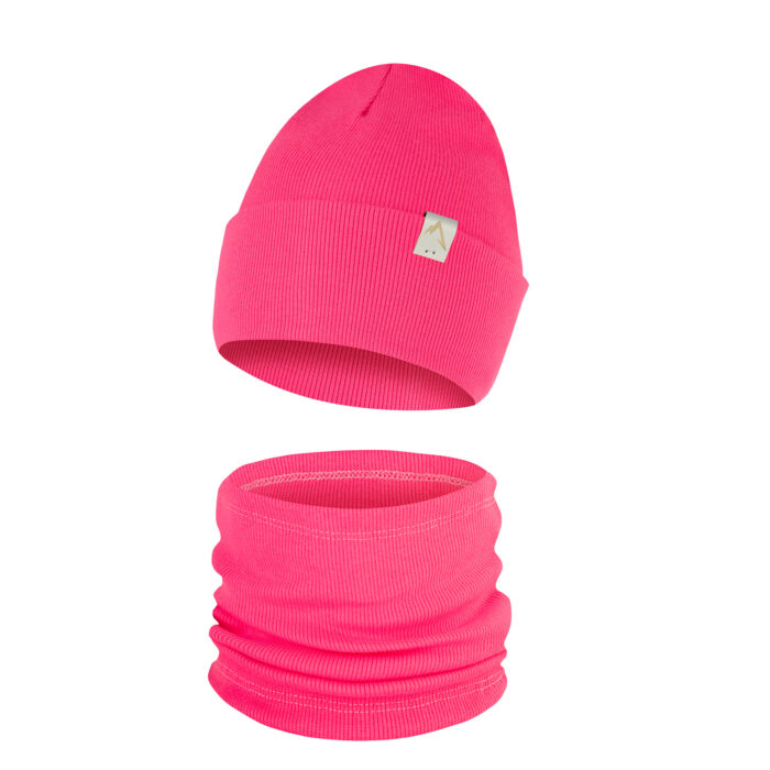 Komplet Wywijana Czapka i Komin Jednowarstwowy Fuksjowy