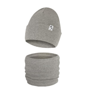 Komplet Wywijana Czapka i Komin Jednowarstwowy Szary