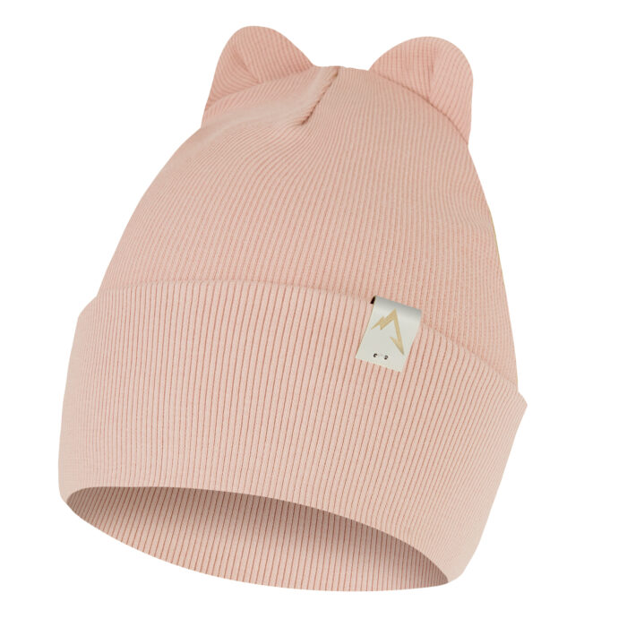 Czapka Dziecięca Podwijana z Uszami Brudny Róż
