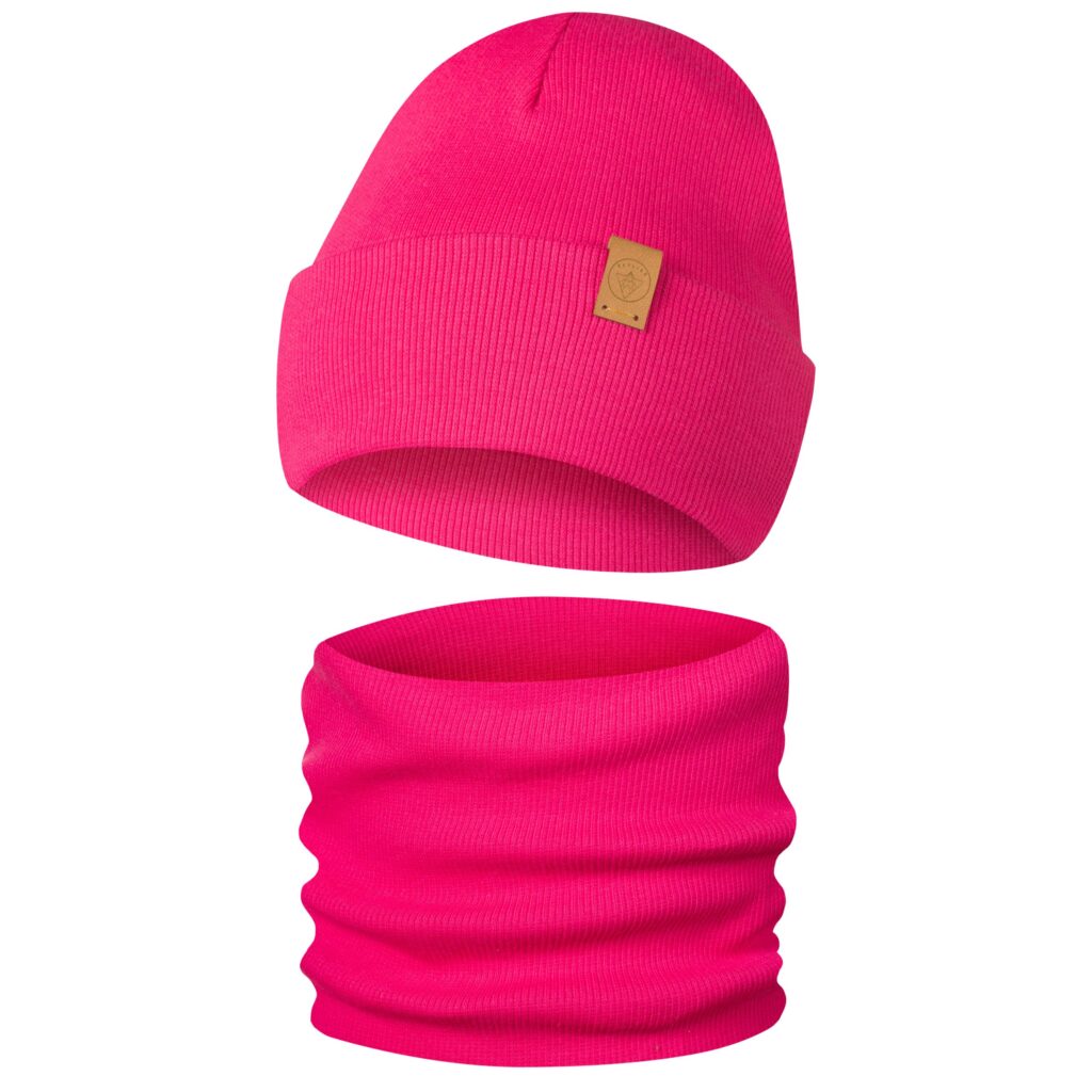 Komplet Czapka i Komin Dziecięcy Dwuwarstwowy Fuksjowy