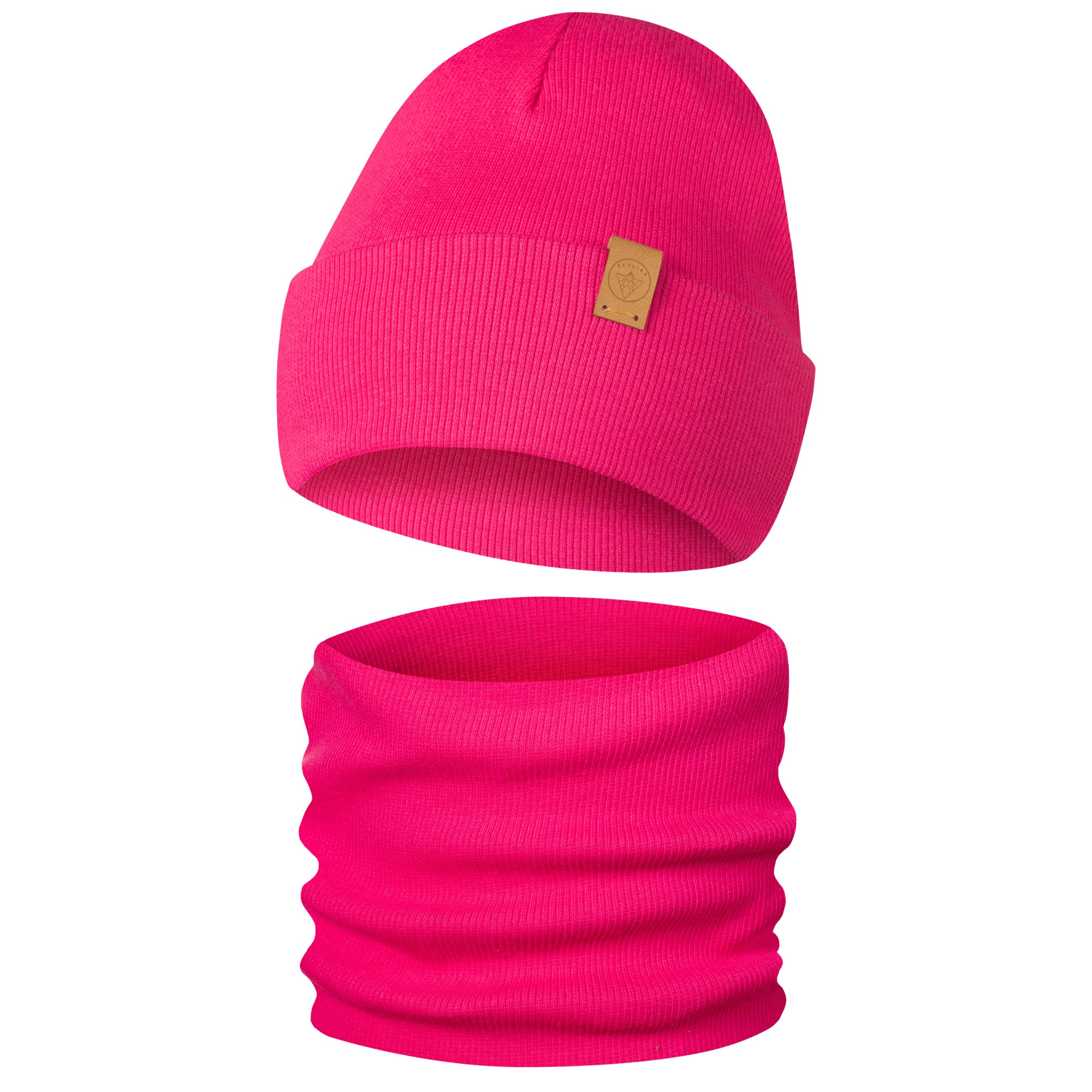 Komplet Czapka i Komin Dziecięcy Dwuwarstwowy Fuksjowy