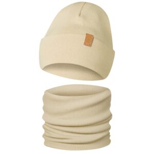 Komplet Czapka i Komin Dziecięcy Dwuwarstwowy Beżowy
