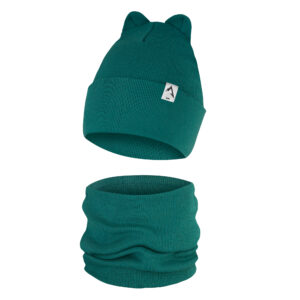 Czapka Dziecięca z Uszkami i Komin Komplet Jednowarstwowy Morski