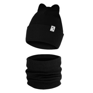 Czapka Dziecięca z Uszkami i Komin Komplet Jednowarstwowy Czarny