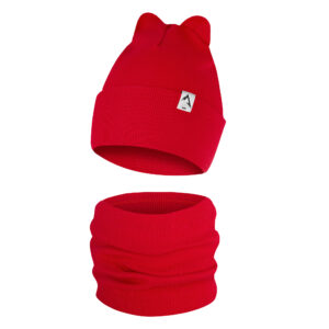 Czapka Dziecięca z Uszkami i Komin Komplet Jednowarstwowy Czerwony