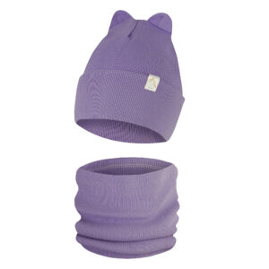 Czapka Dziecięca z Uszkami i Komin Komplet Jednowarstwowy Fioletowy