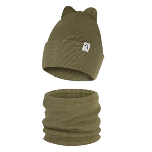 Czapka Dziecięca z Uszkami i Komin Komplet Jednowarstwowy Khaki