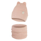 Czapka Dziecięca z Uszkami i Komin Komplet Jednowarstwowy Brudny Róż