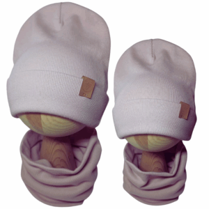 Komplet Dwuwarstwowy Podwijany Czapka i Komin brudny róż