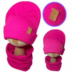 Komplet Dwuwarstwowy Podwijany Czapka i Komin Fuksja