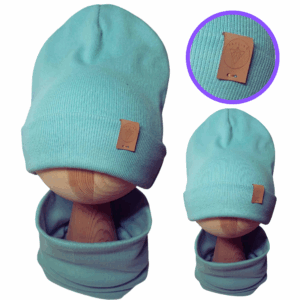 Komplet Dwuwarstwowy Podwijany Czapka i Komin Miętowy