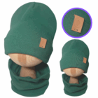 Komplet Dwuwarstwowy Podwijany Czapka i Komin Zielony