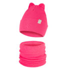 Czapka Dziecięca z Uszkami i Komin Komplet Jednowarstwowy Fuksjowy