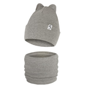 Czapka Dziecięca z Uszkami i Komin Komplet Jednowarstwowy Szary
