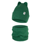 Czapka Dziecięca z Uszkami i Komin Komplet Jednowarstwowy Butelkowa Zieleń