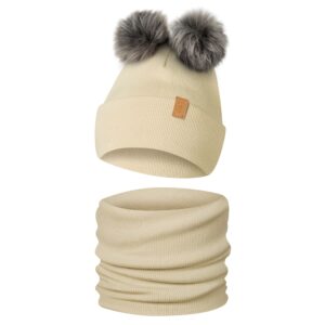 Komplet-Zimowy-z-2-Pomponami-Czapka-Zimowa-i-Komin-Only-Kids-Bezowy