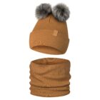Komplet-Zimowy-z-2-Pomponami-Czapka-Zimowa-i-Komin-Only-Kids-Brazowy
