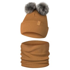 Komplet-Zimowy-z-2-Pomponami-Czapka-Zimowa-i-Komin-Only-Kids-Brazowy