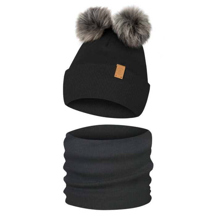 Komplet-Zimowy-z-2-Pomponami-Czapka-Zimowa-i-Komin-Only-Kids-Czarny
