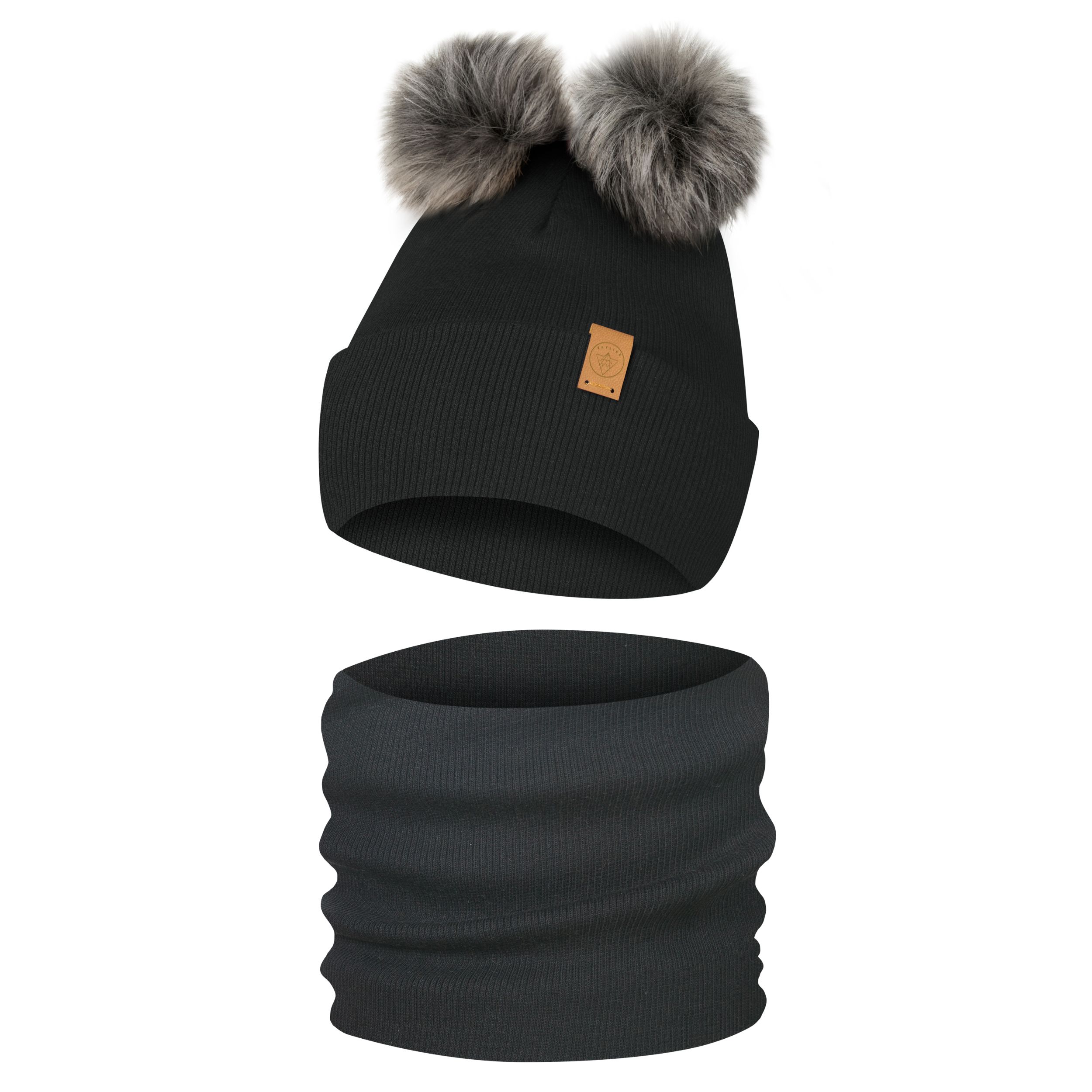 Komplet-Zimowy-z-2-Pomponami-Czapka-Zimowa-i-Komin-Only-Kids-Czarny