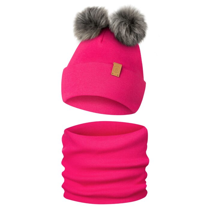 Komplet-Zimowy-z-2-Pomponami-Czapka-Zimowa-i-Komin-Only-Kids-Fuksjowy