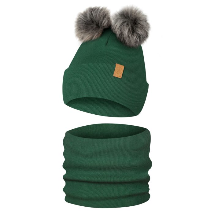 Komplet-Zimowy-z-2-Pomponami-Czapka-Zimowa-i-Komin-Only-Kids-Zielony