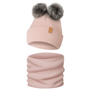 Komplet-Zimowy-z-2-Pomponami-Czapka-Zimowa-i-Komin-Only-Kids-rozowy