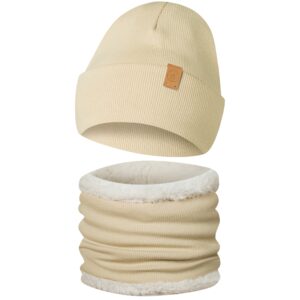 Only-Kids komplet Zimowy Czapka i Komin Miś Beżowy