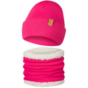 Only-Kids komplet Zimowy Czapka i Komin Miś Niebieski Fuksjowy