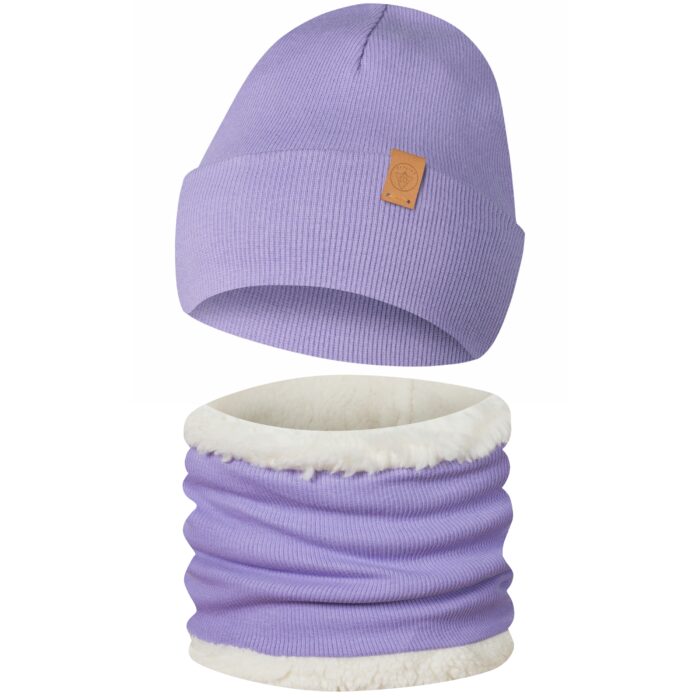 Only-Kids komplet Zimowy Czapka i Komin Miś Niebieski Fioletowy