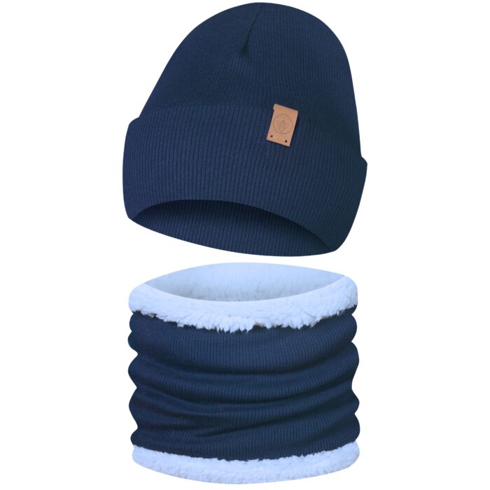 Only-Kids komplet Zimowy Czapka i Komin Miś Granatowy