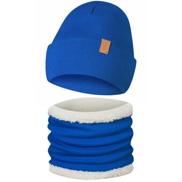 Only-Kids komplet Zimowy Czapka i Komin Miś Niebieski Chabrowy