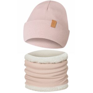 Only-Kids komplet Zimowy Czapka i Komin Miś Niebieski Różowy