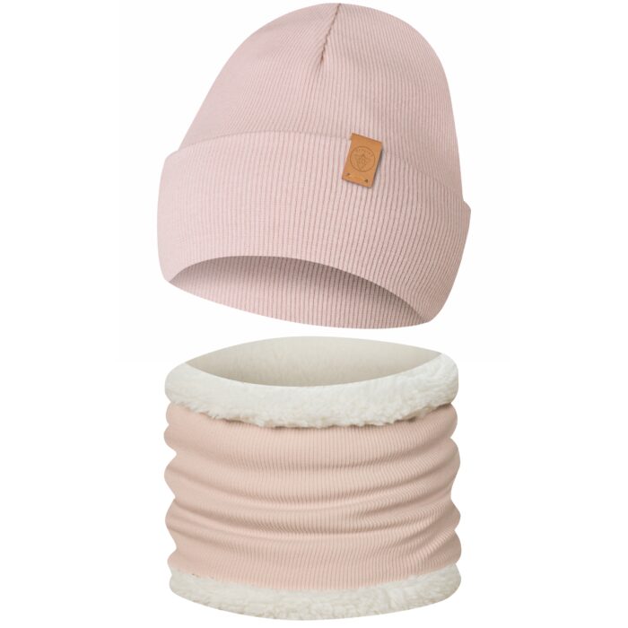 Only-Kids komplet Zimowy Czapka i Komin Miś Niebieski Różowy