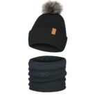 Komplet Zimowy Czapka Komin Dziecięcy z Pomponem Ciemny Czarny