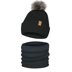 Komplet Zimowy Czapka Komin Dziecięcy z Pomponem Ciemny Czarny