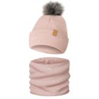 Komplet Zimowy Czapka Komin Dziecięcy z Pomponem Różowy