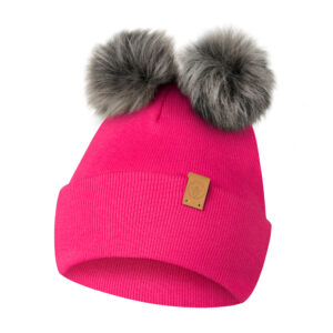 Czapka Zimowa z 2 pomponami i polarem fuksjowa