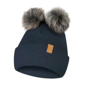 Czapka Zimowa z 2 pomponami i polarem granat