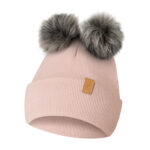 Czapka Zimowa z 2 pomponami i polarem brudny róż