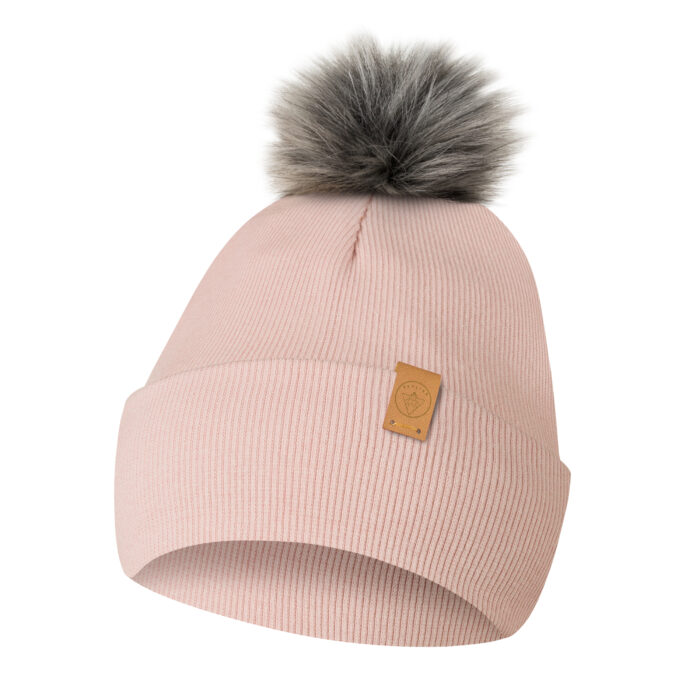 Czapka Zimowa z Pomponem Dla Chłopca i Dziewczynki z Polarem brudny róż