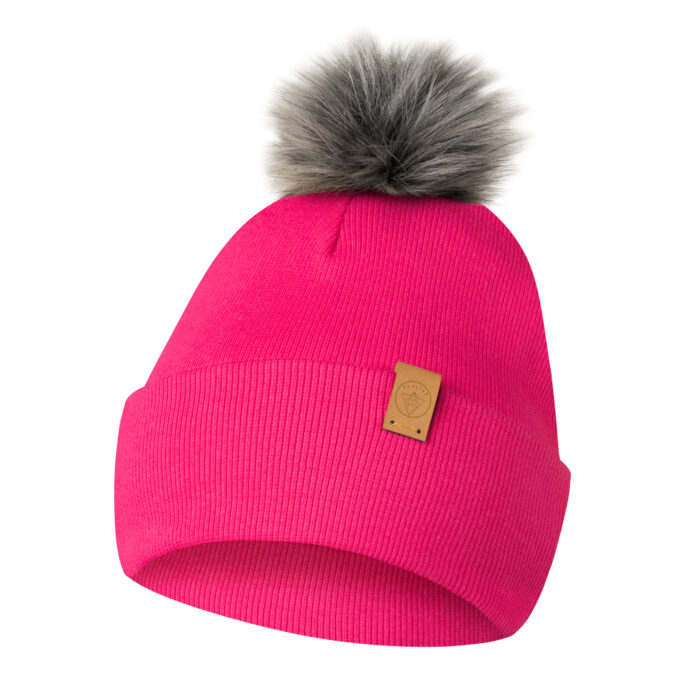 Czapka Zimowa z Pomponem Dla Chłopca i Dziewczynki z Polarem Fuksjowa