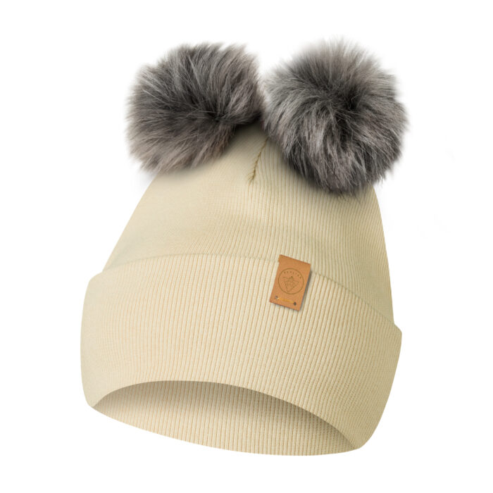 Czapka Zimowa z 2 pomponami i polarem beżowa